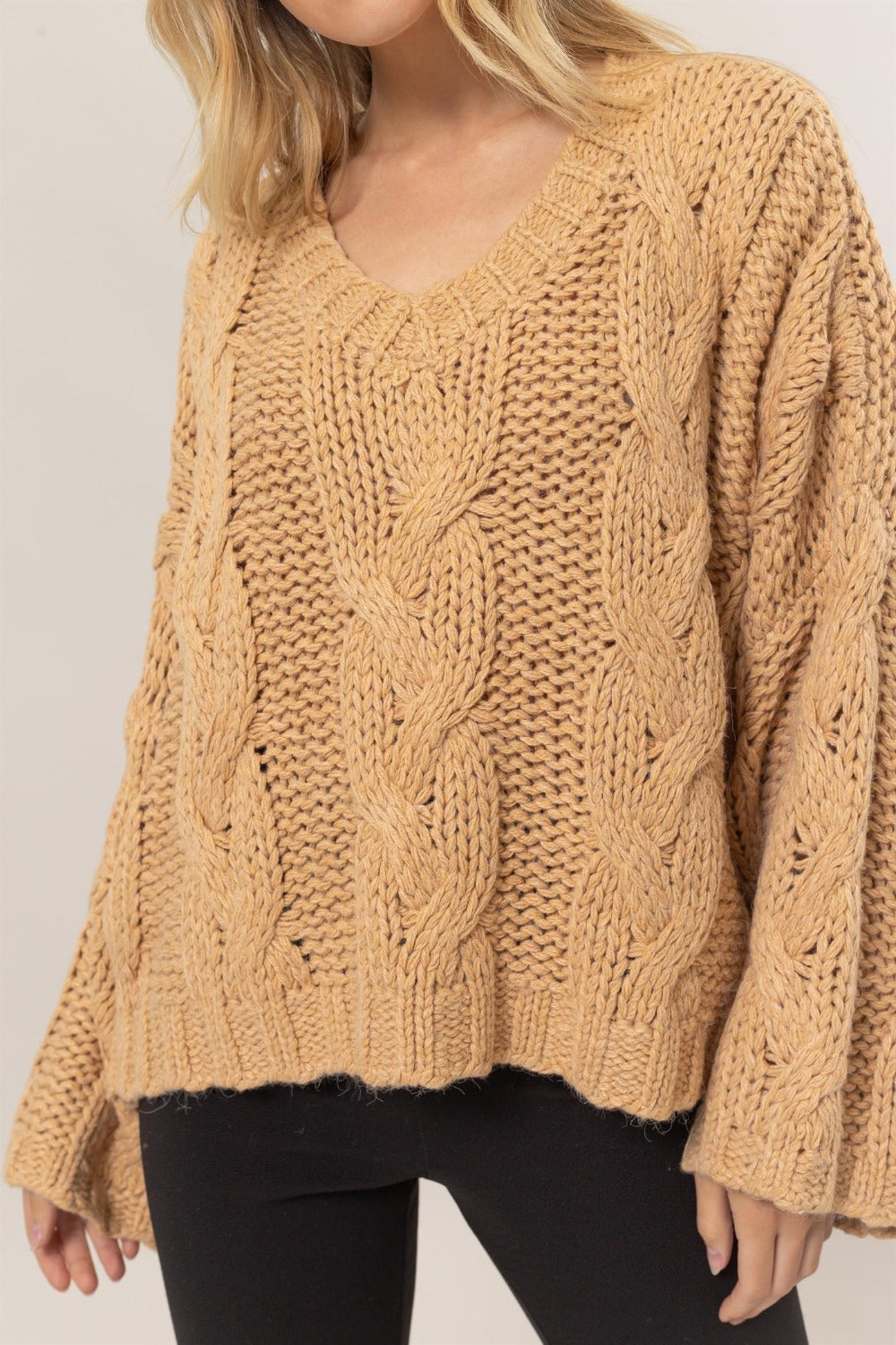 HYFVE Cable Knit V-Neck Sweater