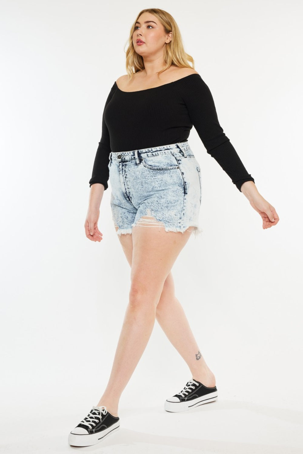 Kancan Full Size Distressed High Waist Denim Shorts