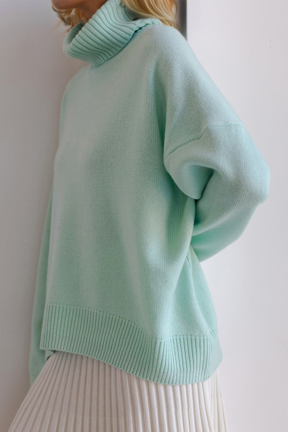 Basic Bae Turtleneck Dropped Shoulder Long Sleeve Sweater