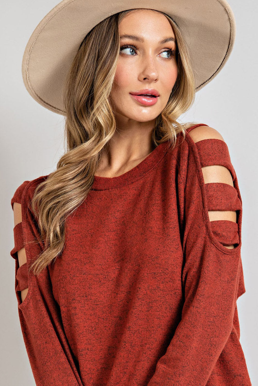 Cutout Round Neck Long Sleeve Top