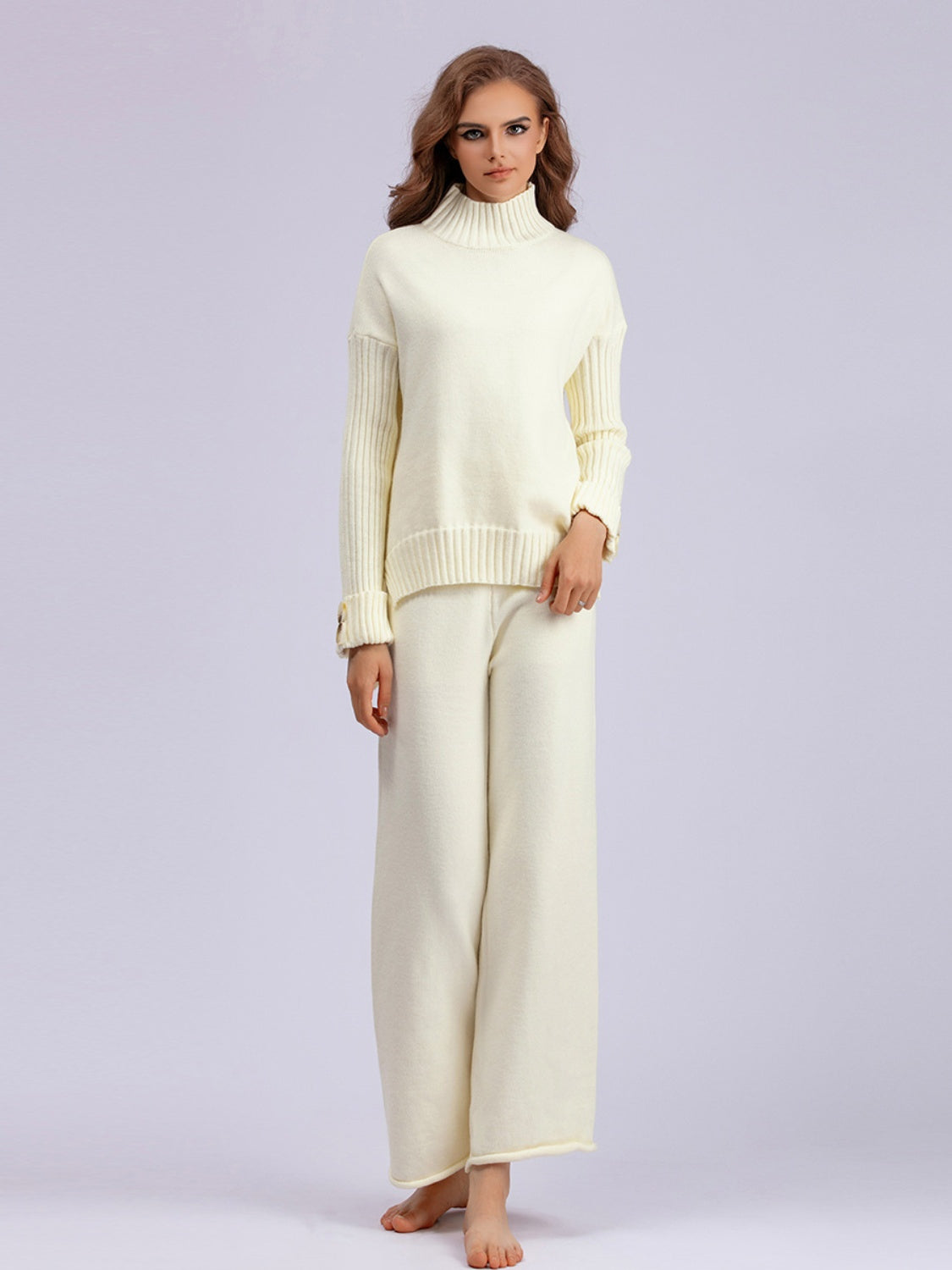 Basic Bae High- Low Turtleneck Long Sleeve Top and Pants Sweater Set